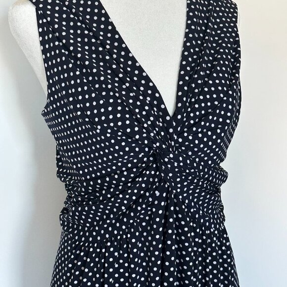 Travel Smith Navy White Polka Dot Twist Front Sleeveless Midi Dress Size L - Picture 3 of 6
